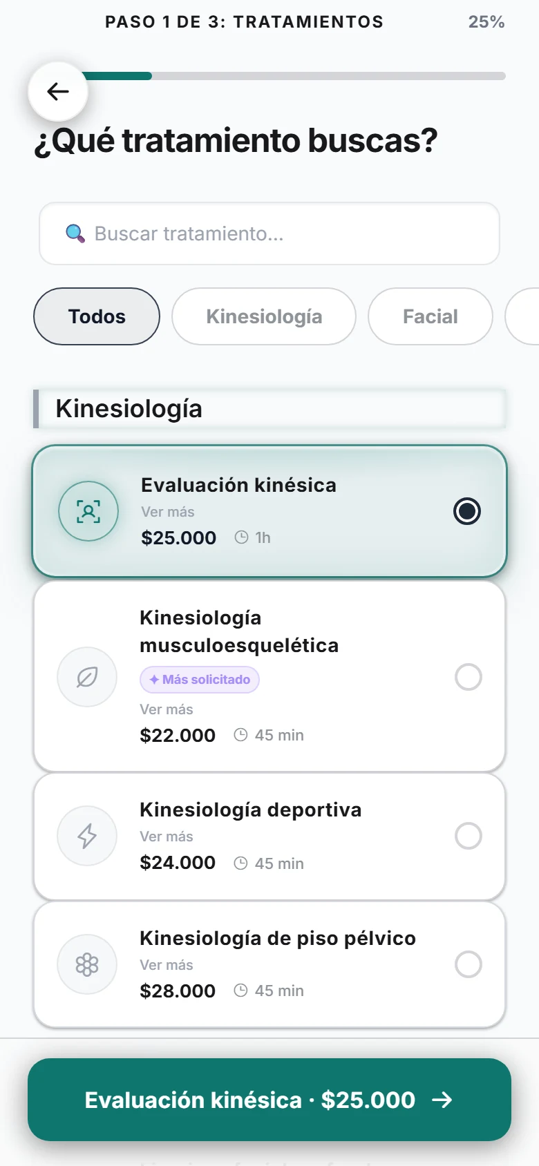 Reserva de pacientes: tratamientos por especialidad