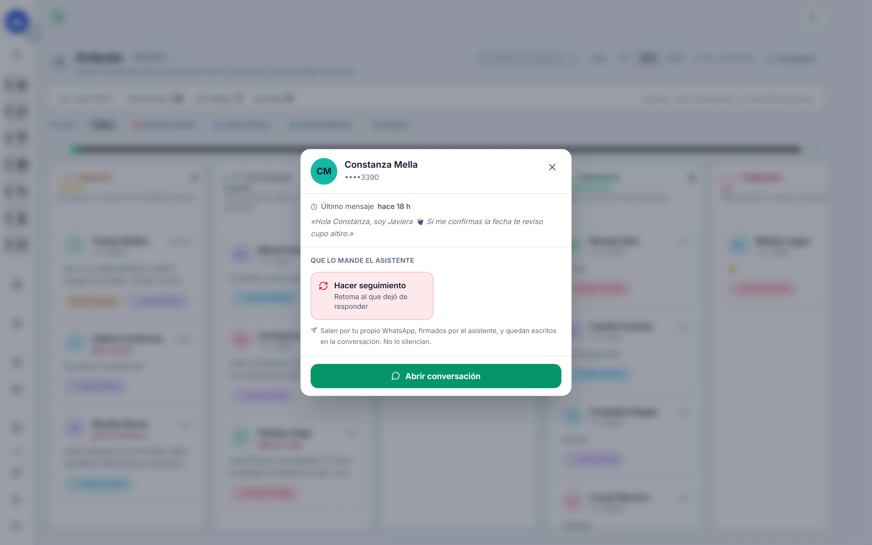 Ficha de un cliente en el embudo