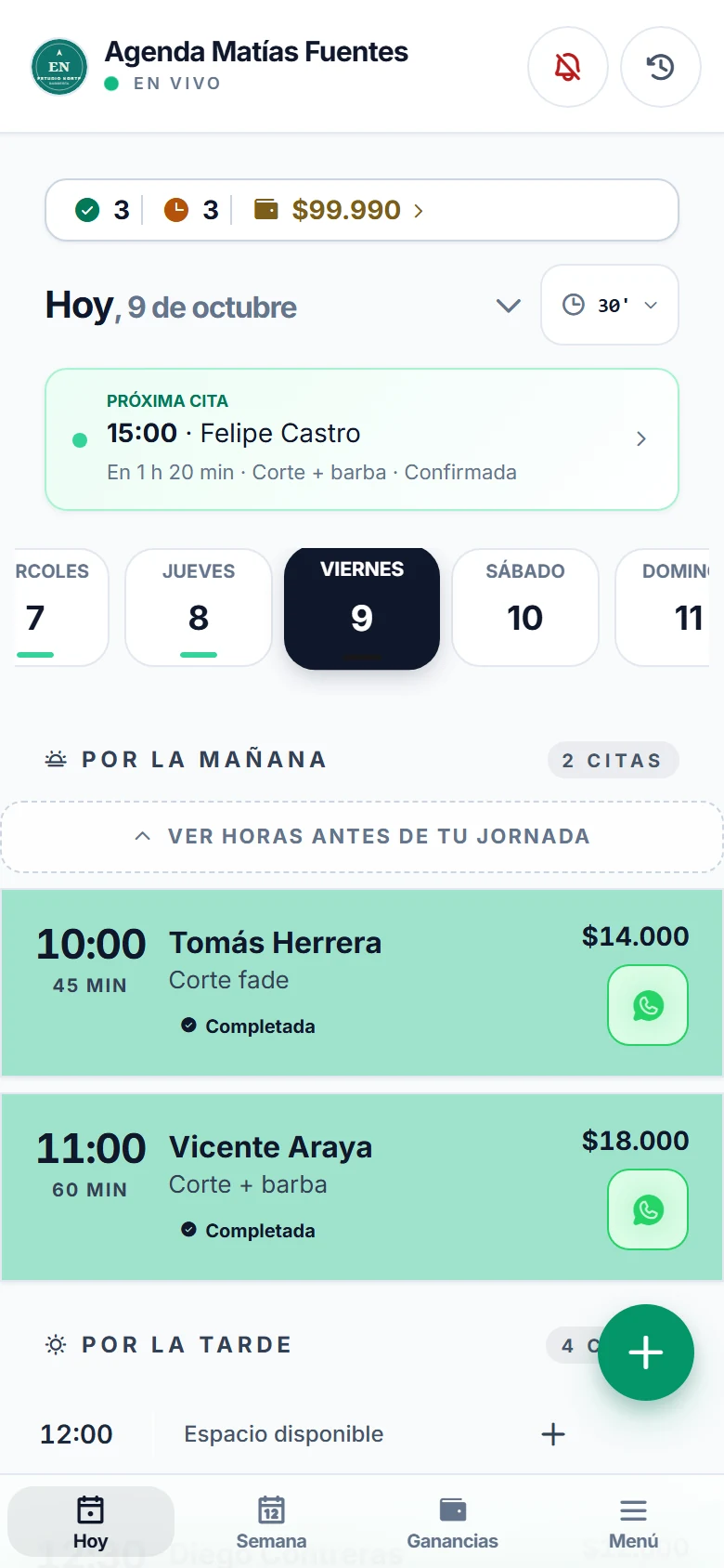 Agenda del profesional en el celular