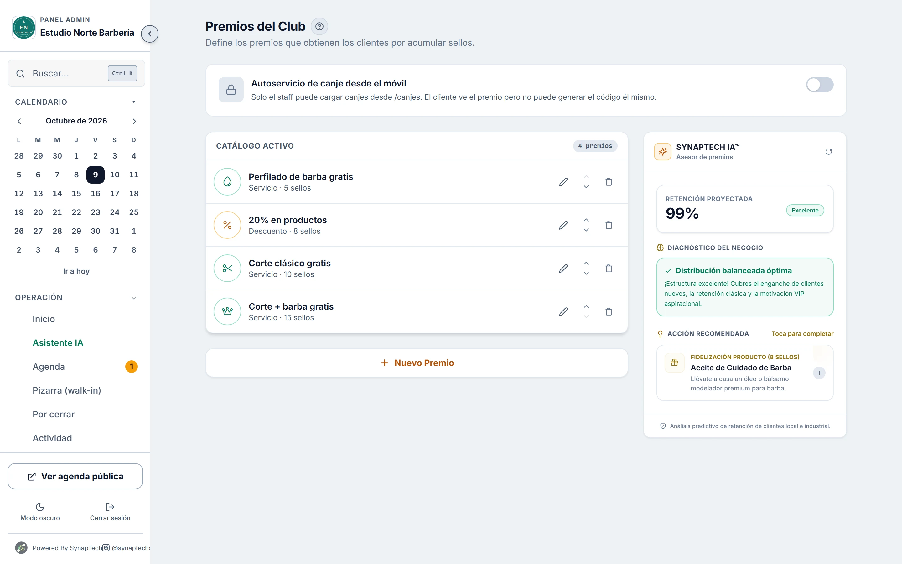 Escalera de premios del club de fidelización
